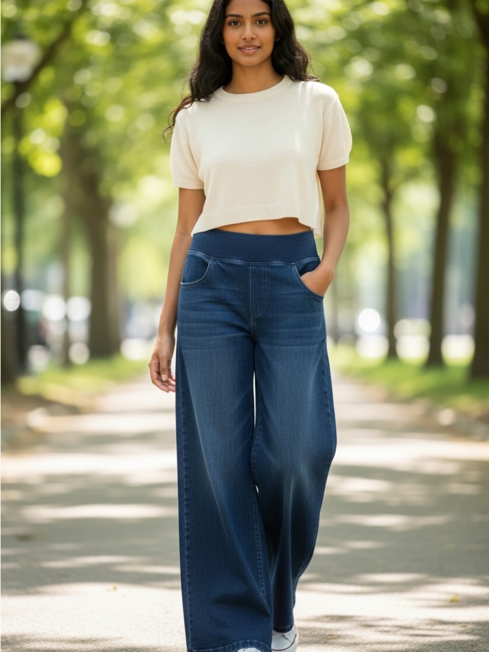 Halara Women’s XS Regular High Waist Pull On Wide Leg Jeans Dark Wash NWT